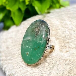 Green Chrysoprase Silver Gemstone Ring Size 9